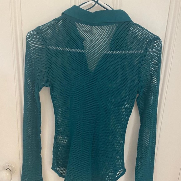 Free People Fun Mess Button Down Collared Shirt, Green/Blue color - Picture 3 of 6